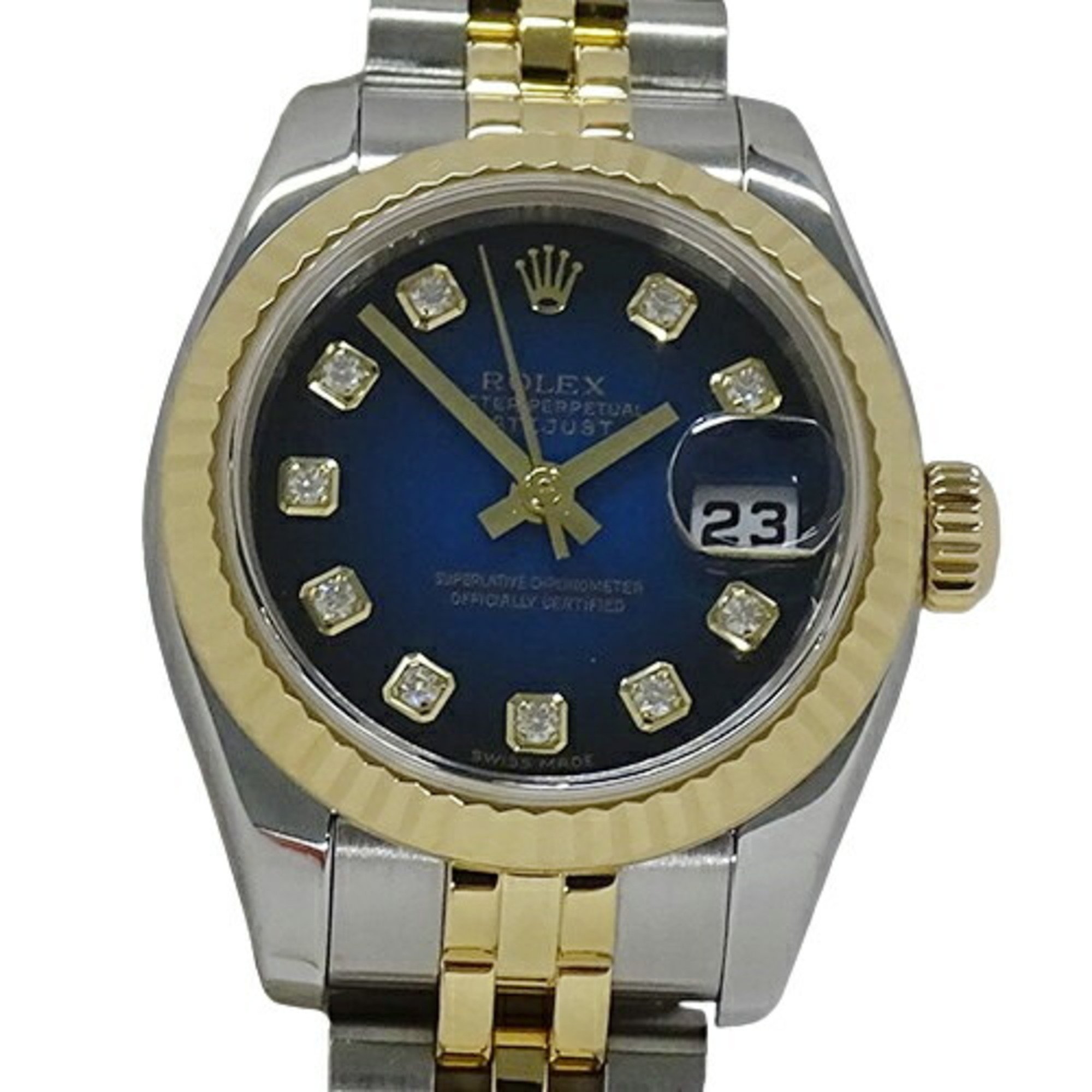 Rolex ROLEX Datejust 179173G D serial number watch for women 10P diamond blue gradient automatic AT stainless steel SS gold YG combination polished