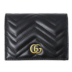 GUCCI Wallet for Women and Men, Bi-fold Wallet, Petit Marmont Leather, Double G Card Case, Black, 466492, Compact