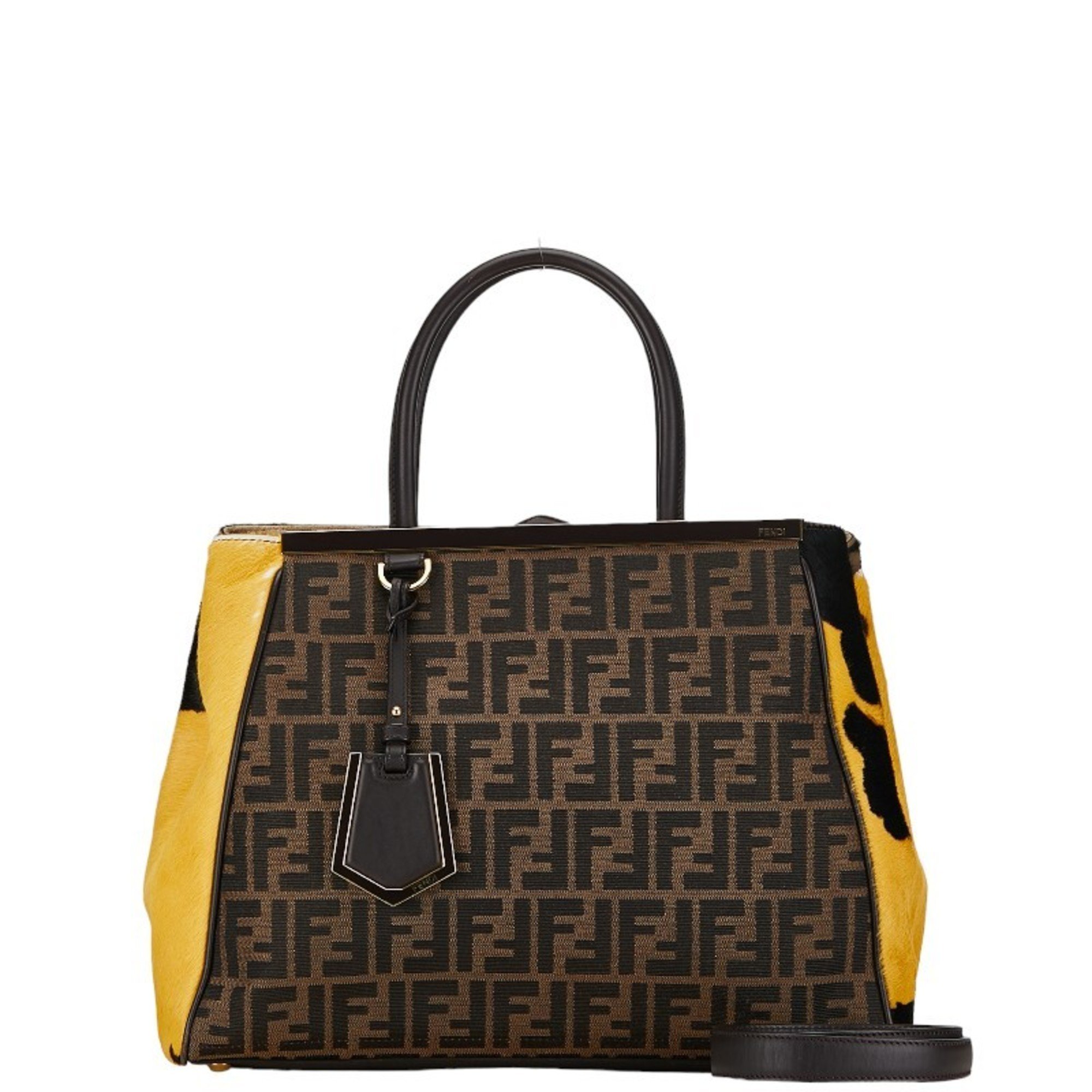 Fendi Zucca Twojours Pony Handbag Shoulder Bag Brown Black Yellow Canvas Leather Women's FENDI