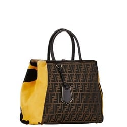 Fendi Zucca Twojours Pony Handbag Shoulder Bag Brown Black Yellow Canvas Leather Women's FENDI