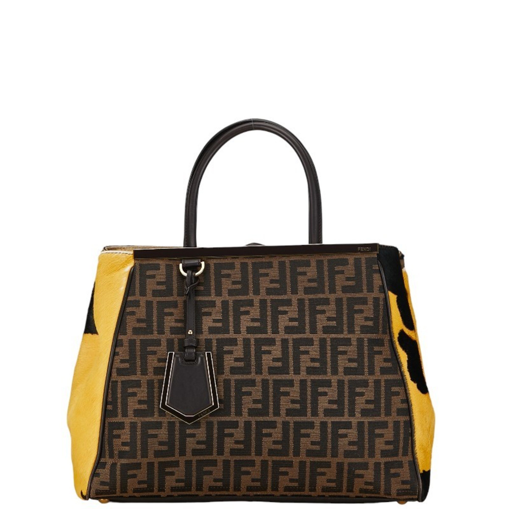 Fendi Zucca Twojours Pony Handbag Shoulder Bag Brown Black Yellow Canvas Leather Women's FENDI