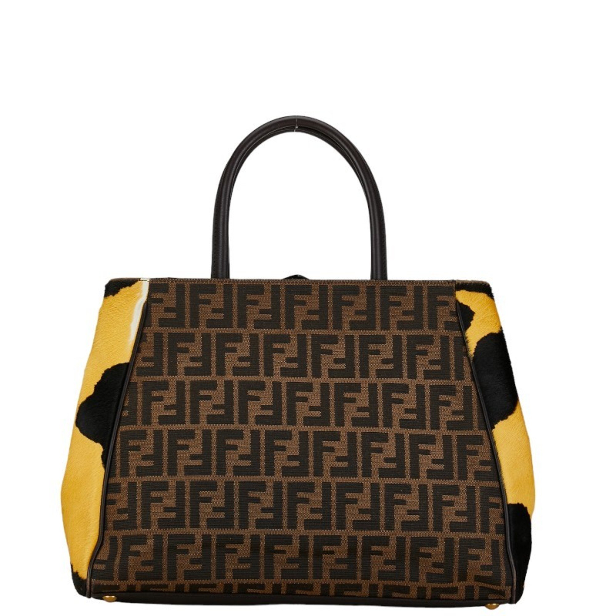 Fendi Zucca Twojours Pony Handbag Shoulder Bag Brown Black Yellow Canvas Leather Women's FENDI