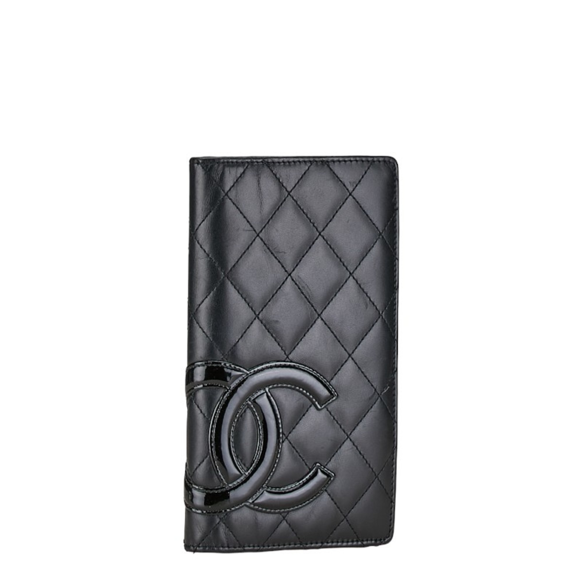 Chanel Matelasse Cambon Line Coco Mark Long Wallet Bi-fold Black Lambskin Women's CHANEL