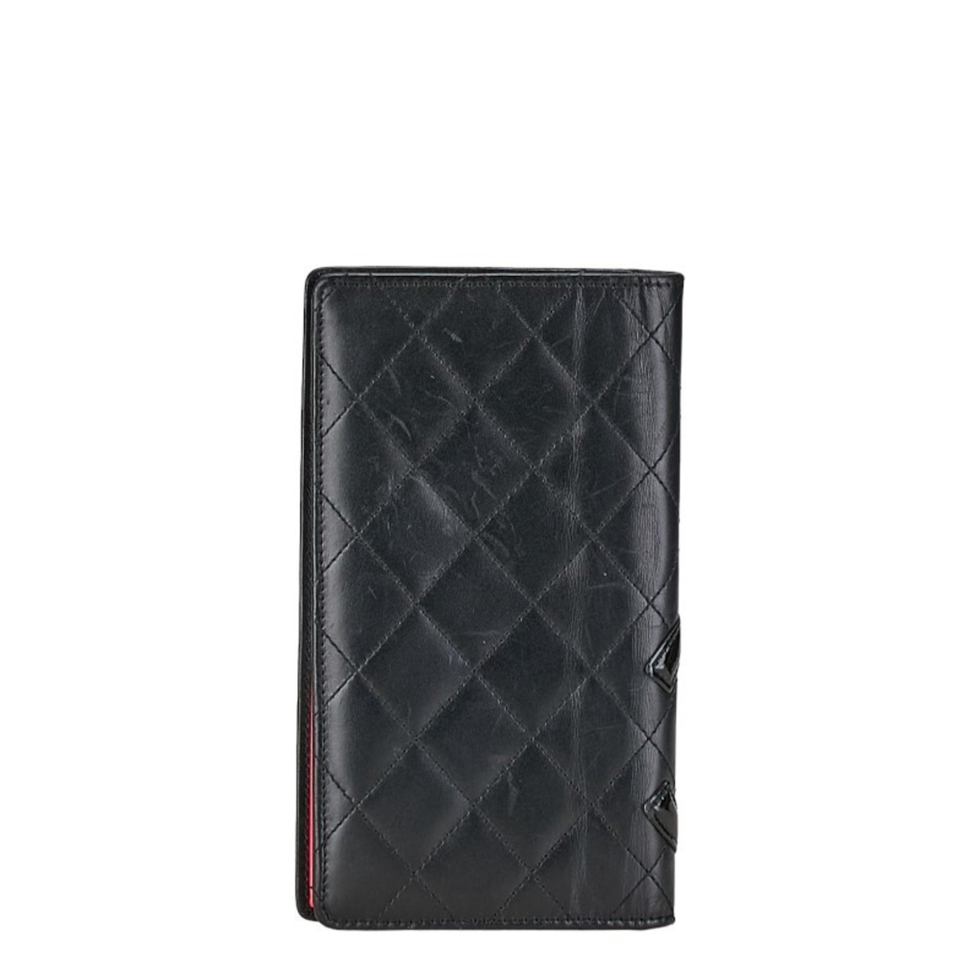 Chanel Matelasse Cambon Line Coco Mark Long Wallet Bi-fold Black Lambskin Women's CHANEL