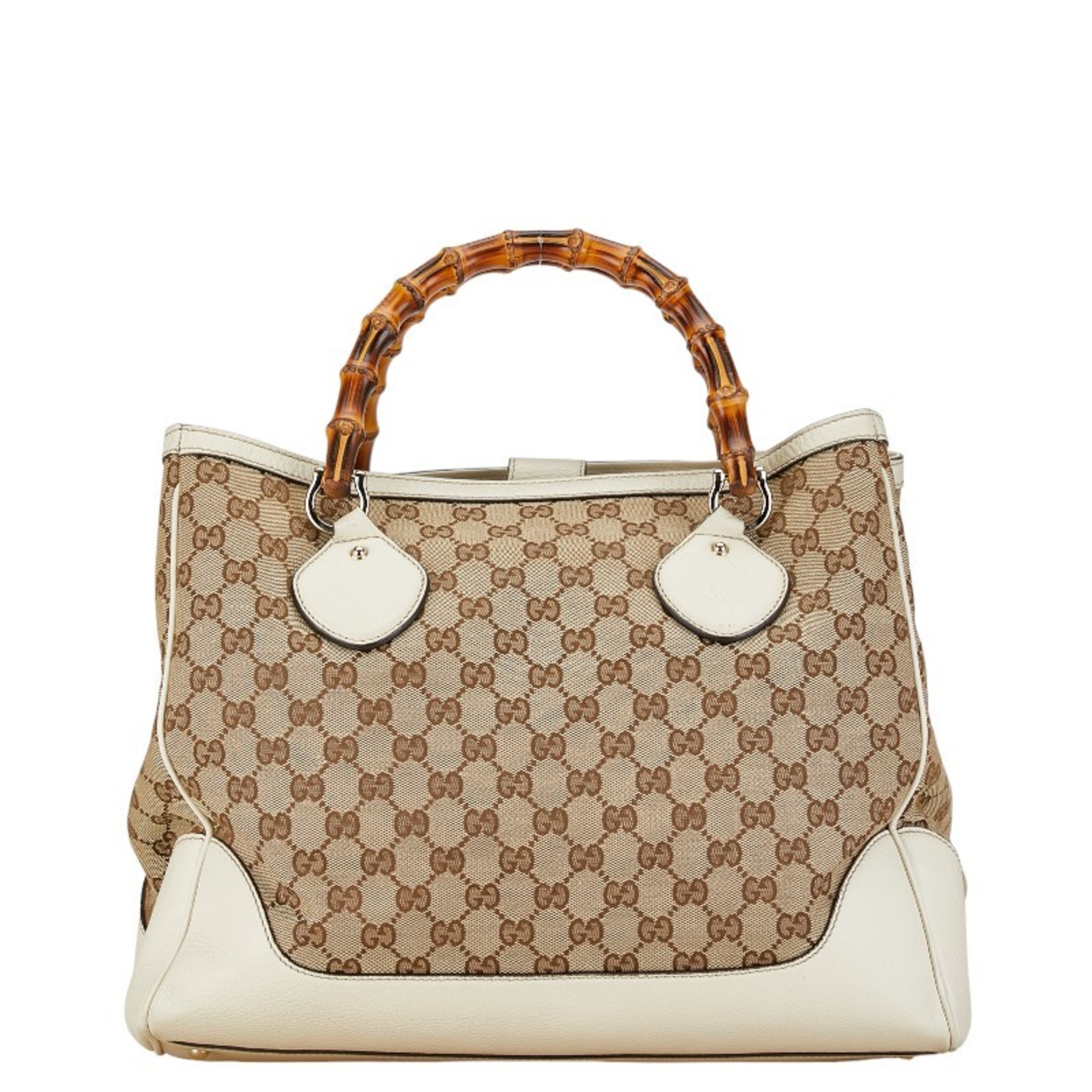 Gucci GG Canvas Bamboo Handbag 282317 Beige White Leather Women's GUCCI