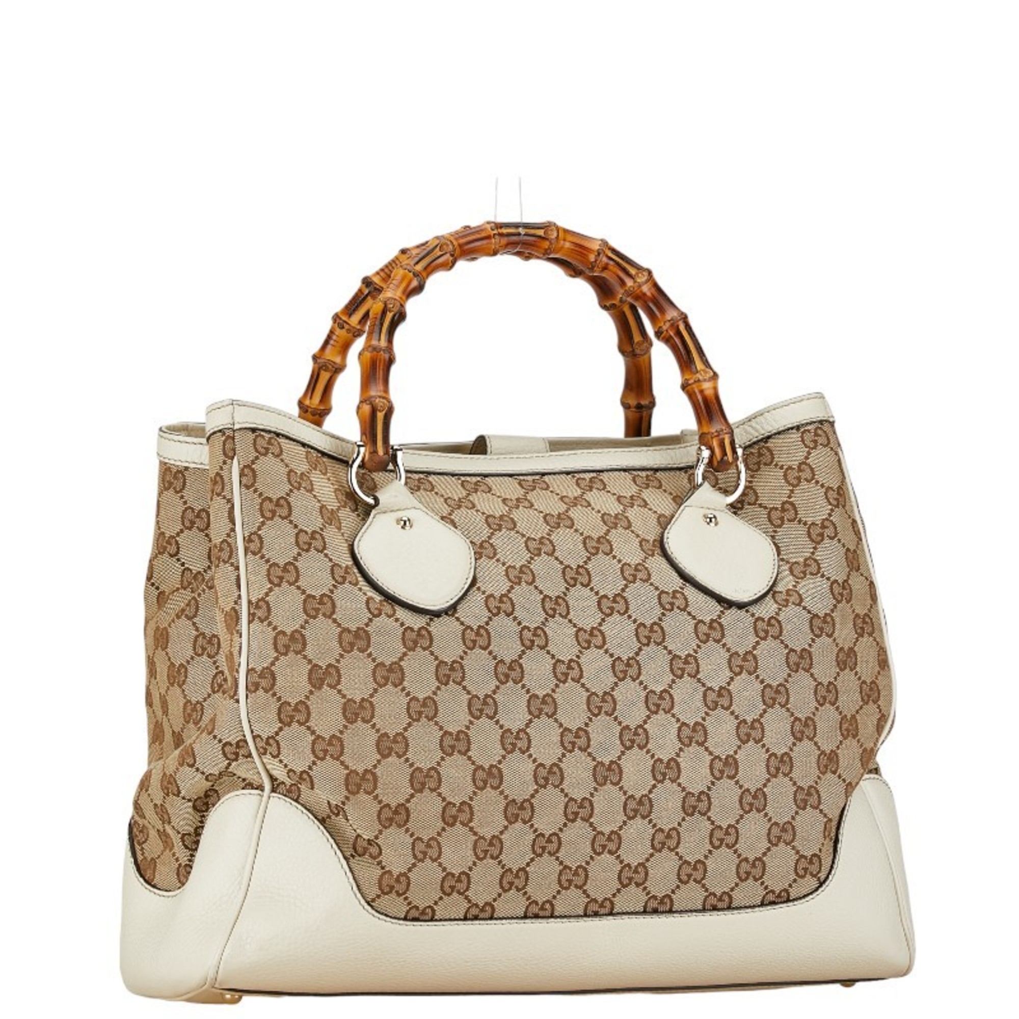 Gucci GG Canvas Bamboo Handbag 282317 Beige White Leather Women's GUCCI