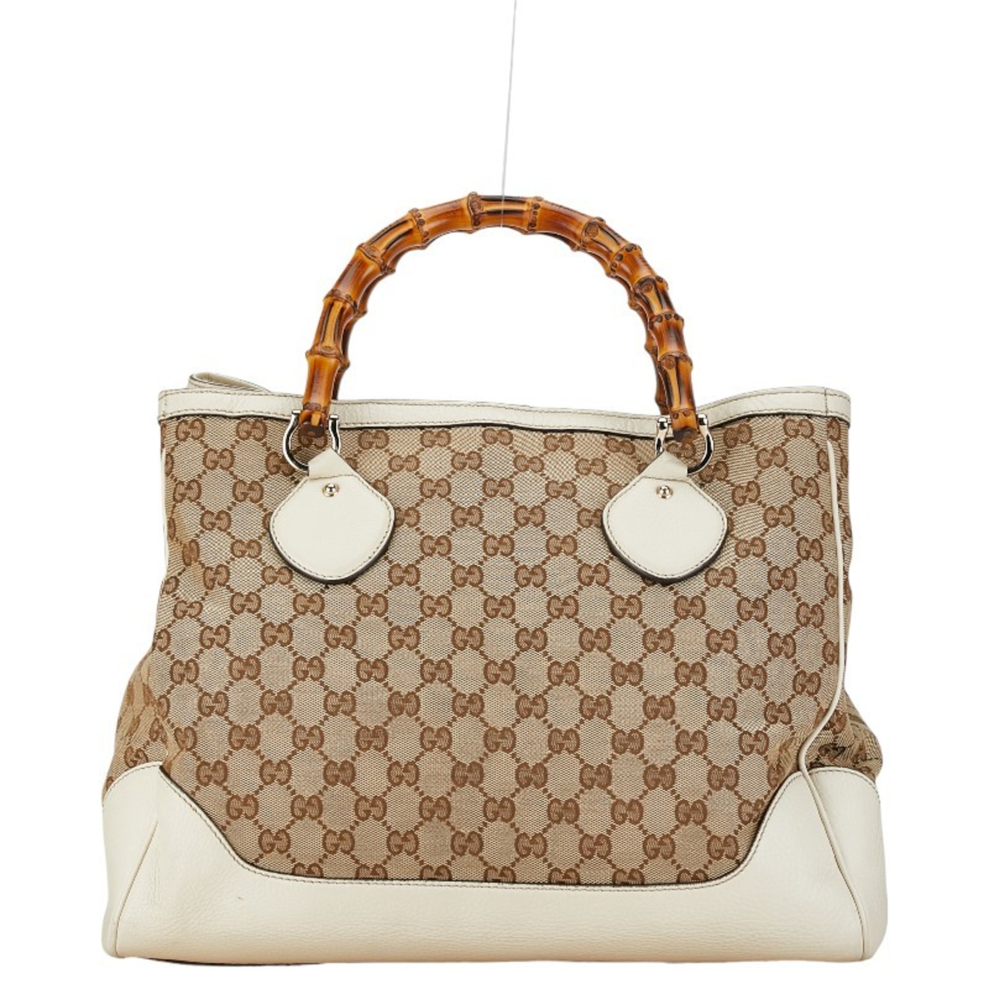 Gucci GG Canvas Bamboo Handbag 282317 Beige White Leather Women's GUCCI