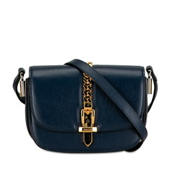 Gucci Sylvie Shoulder Bag 615965 Navy Leather Women's GUCCI