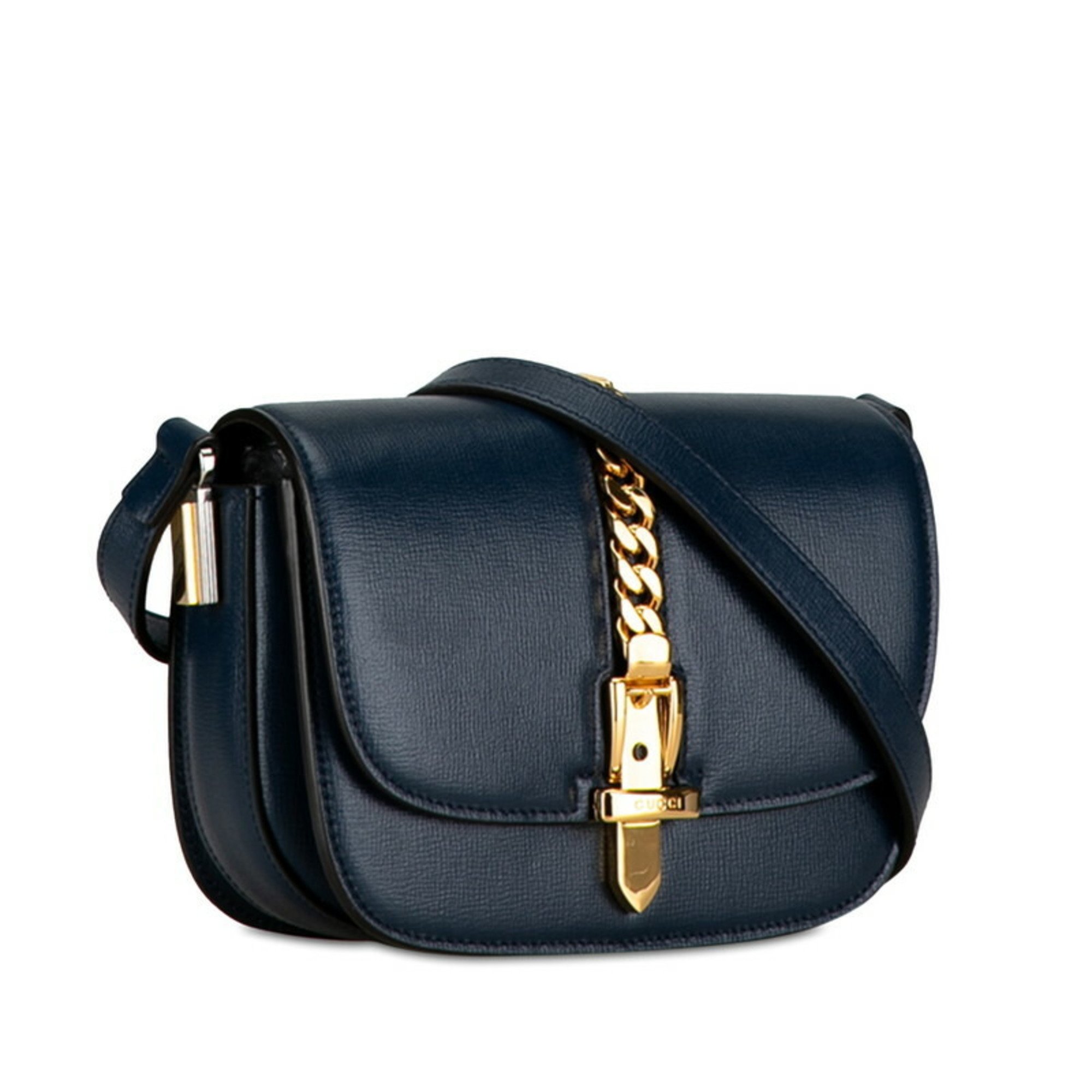 Gucci Sylvie Shoulder Bag 615965 Navy Leather Women's GUCCI