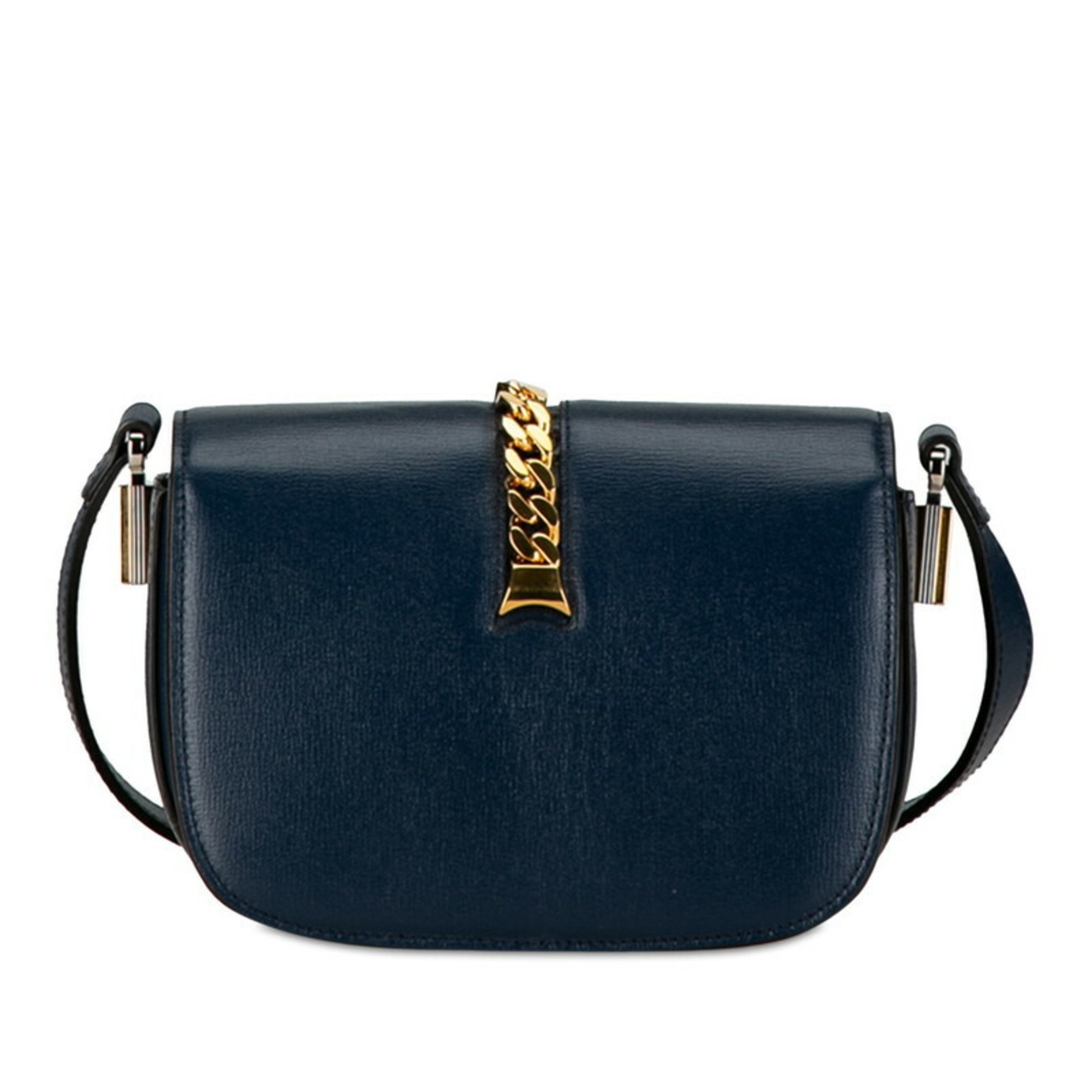 Gucci Sylvie Shoulder Bag 615965 Navy Leather Women's GUCCI