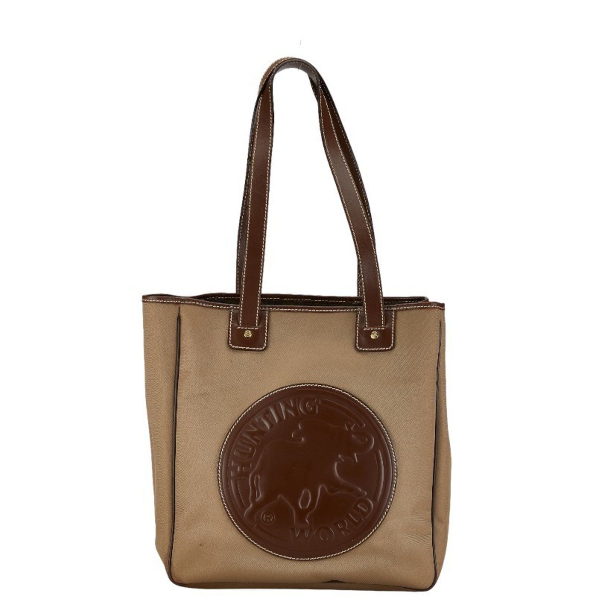 HUNTING WORLD Tote Bag Brown Canvas Leather Men's