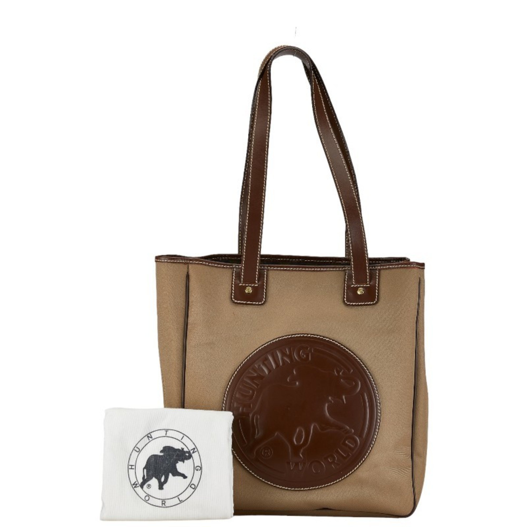 HUNTING WORLD Tote Bag Brown Canvas Leather Men's