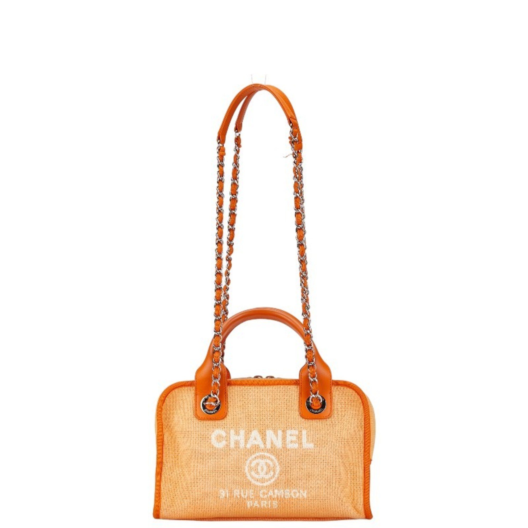 Chanel Coco Mark Deauville Handbag Shoulder Bag Orange Canvas Leather Women's CHANEL