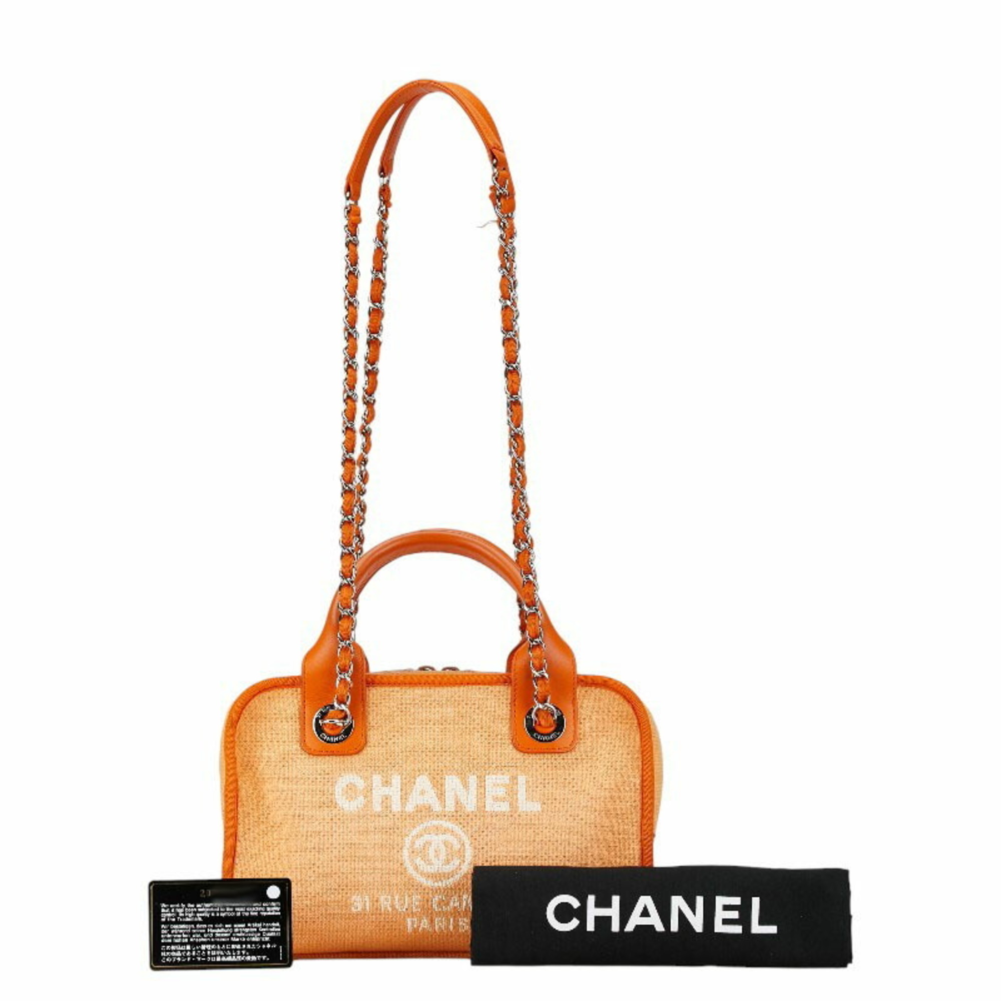 Chanel Coco Mark Deauville Handbag Shoulder Bag Orange Canvas Leather Women's CHANEL