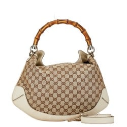 Gucci GG Canvas Bamboo Shoulder Bag Handbag 169961 Beige Ivory White Leather Women's GUCCI