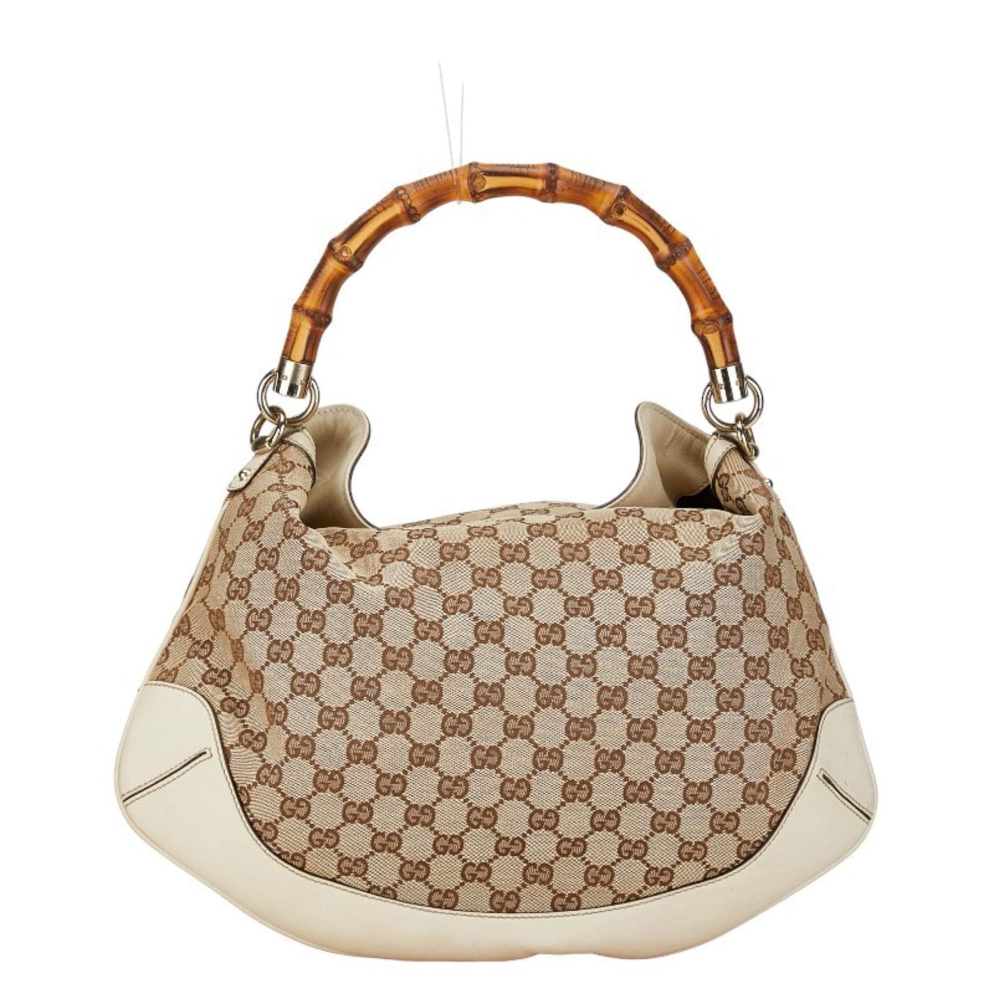 Gucci GG Canvas Bamboo Shoulder Bag Handbag 169961 Beige Ivory White Leather Women's GUCCI