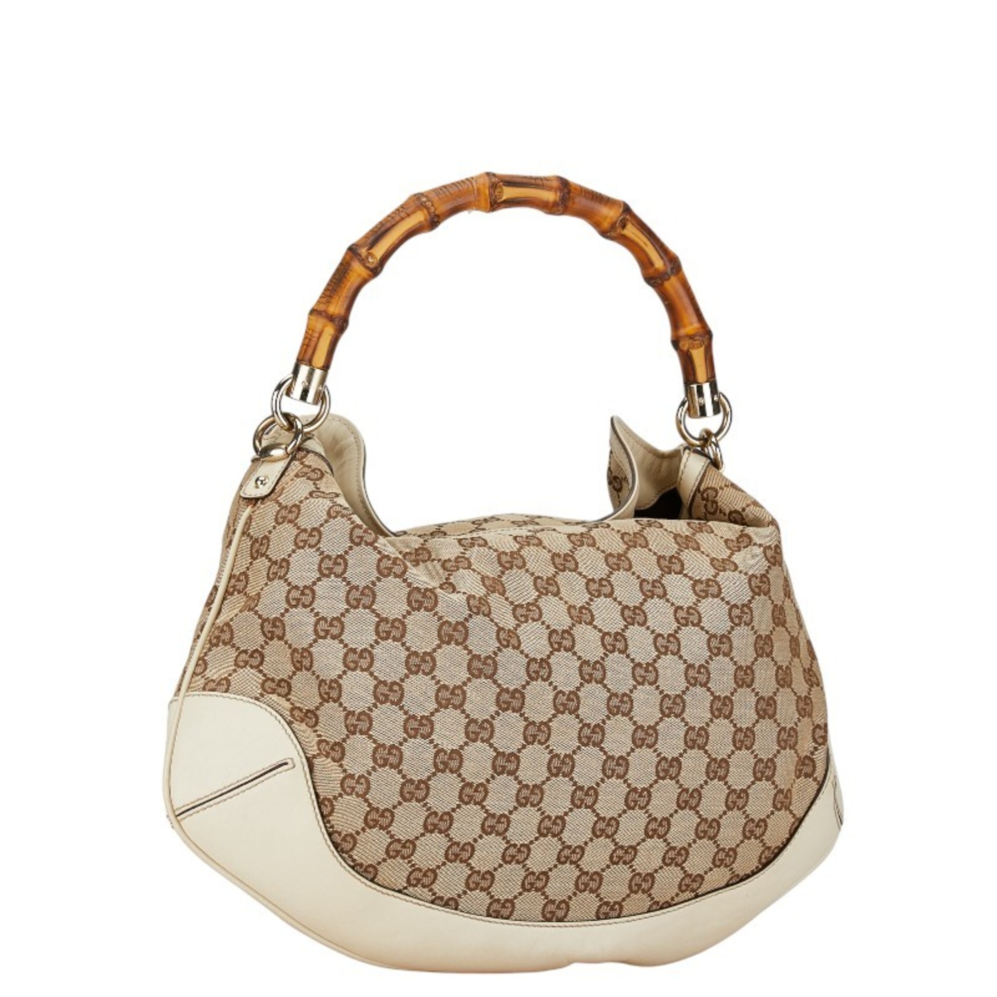 Gucci GG Canvas Bamboo Shoulder Bag Handbag 169961 Beige Ivory White Leather Women's GUCCI