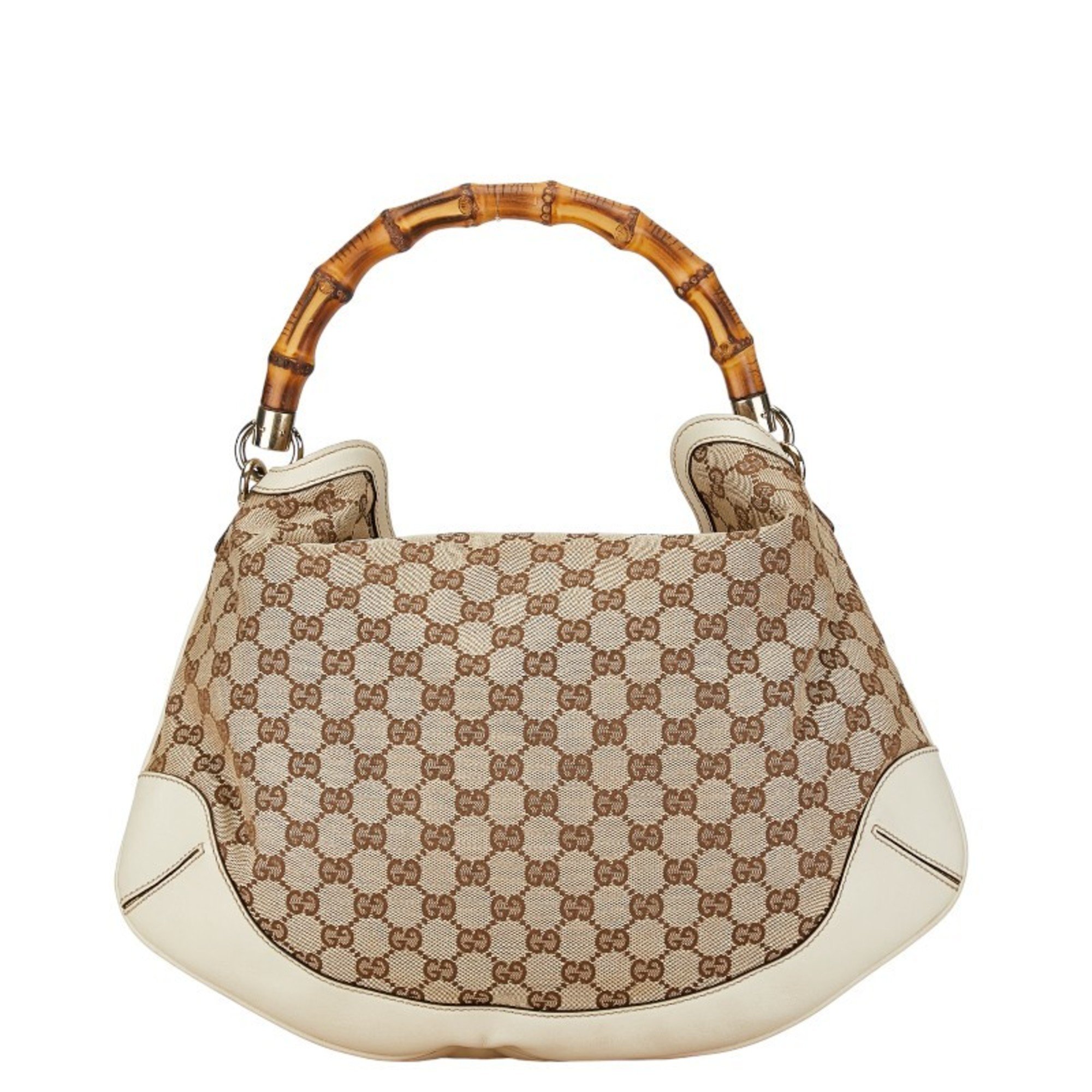 Gucci GG Canvas Bamboo Shoulder Bag Handbag 169961 Beige Ivory White Leather Women's GUCCI