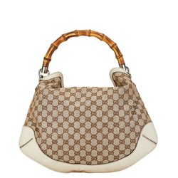 Gucci GG Canvas Bamboo Shoulder Bag Handbag 169961 Beige Ivory White Leather Women's GUCCI