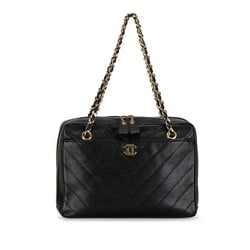 Chanel Coco Mark V Stitch Double Flap Chain Shoulder Bag Black Caviar Skin Women's CHANEL