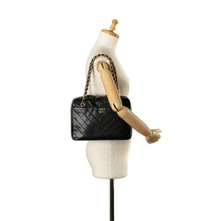 Chanel Coco Mark V Stitch Double Flap Chain Shoulder Bag Black Caviar Skin Women's CHANEL