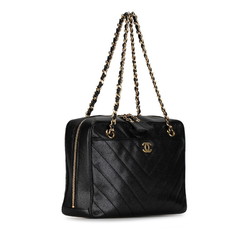 Chanel Coco Mark V Stitch Double Flap Chain Shoulder Bag Black Caviar Skin Women's CHANEL