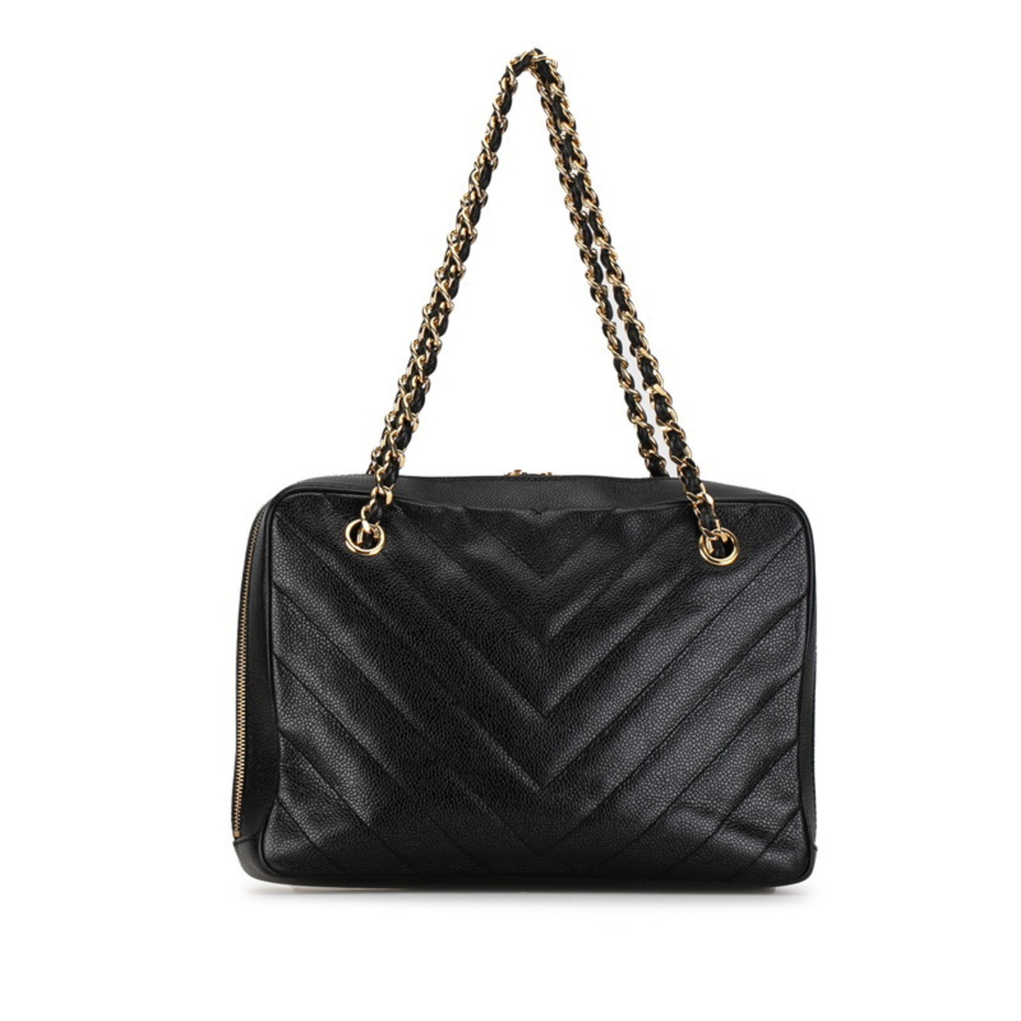 Chanel Coco Mark V Stitch Double Flap Chain Shoulder Bag Black Caviar Skin Women's CHANEL