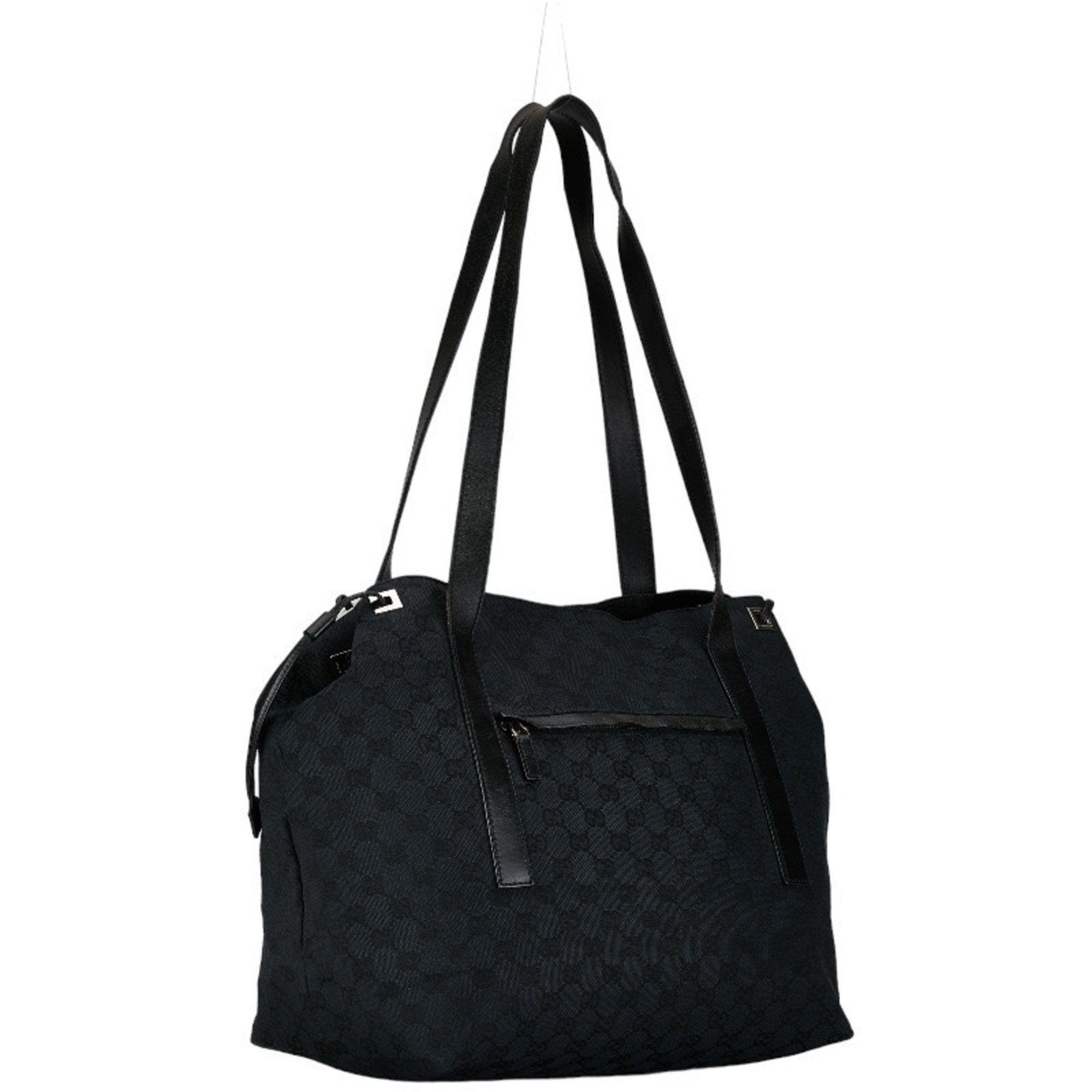 Gucci GG Canvas Handbag Tote Bag 019 0493 Navy Black Leather Women's GUCCI