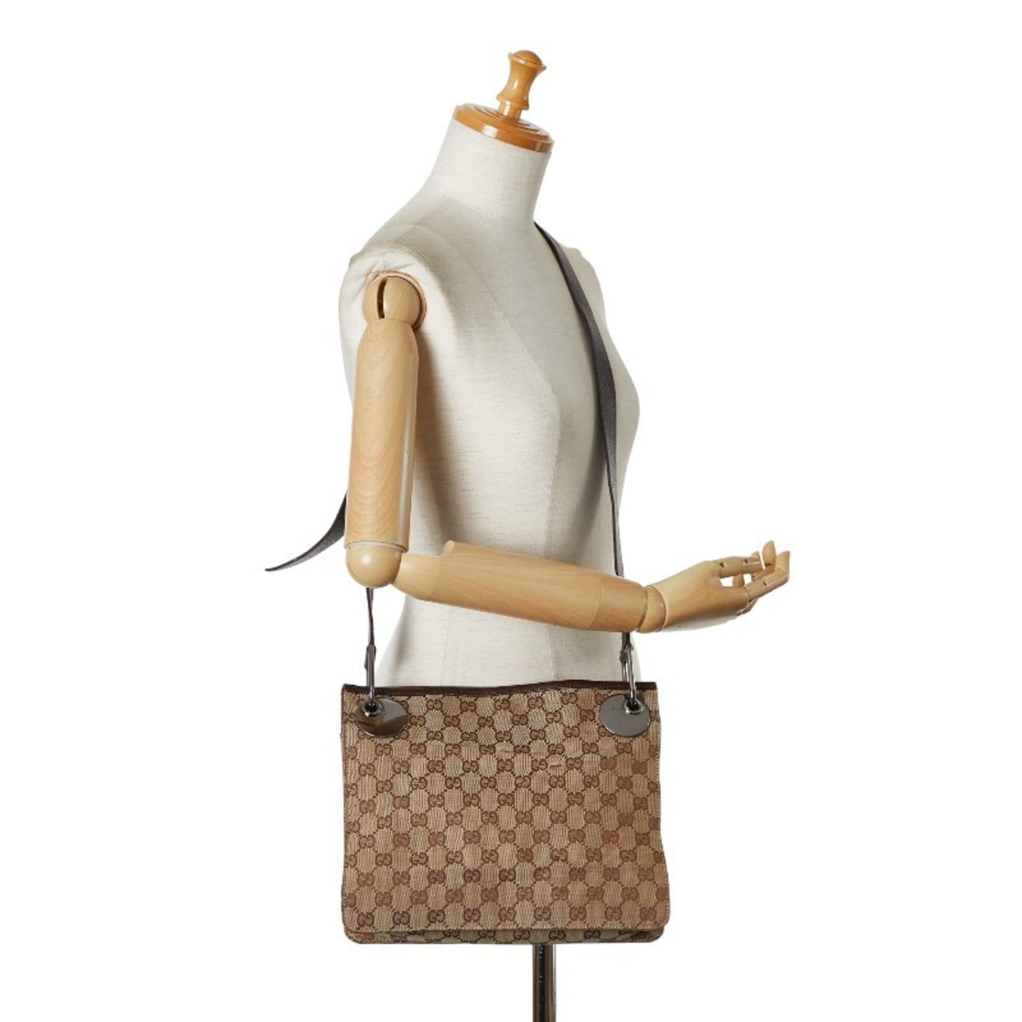 Gucci GG Canvas Shoulder Bag 120841 Beige Brown Leather Women's GUCCI