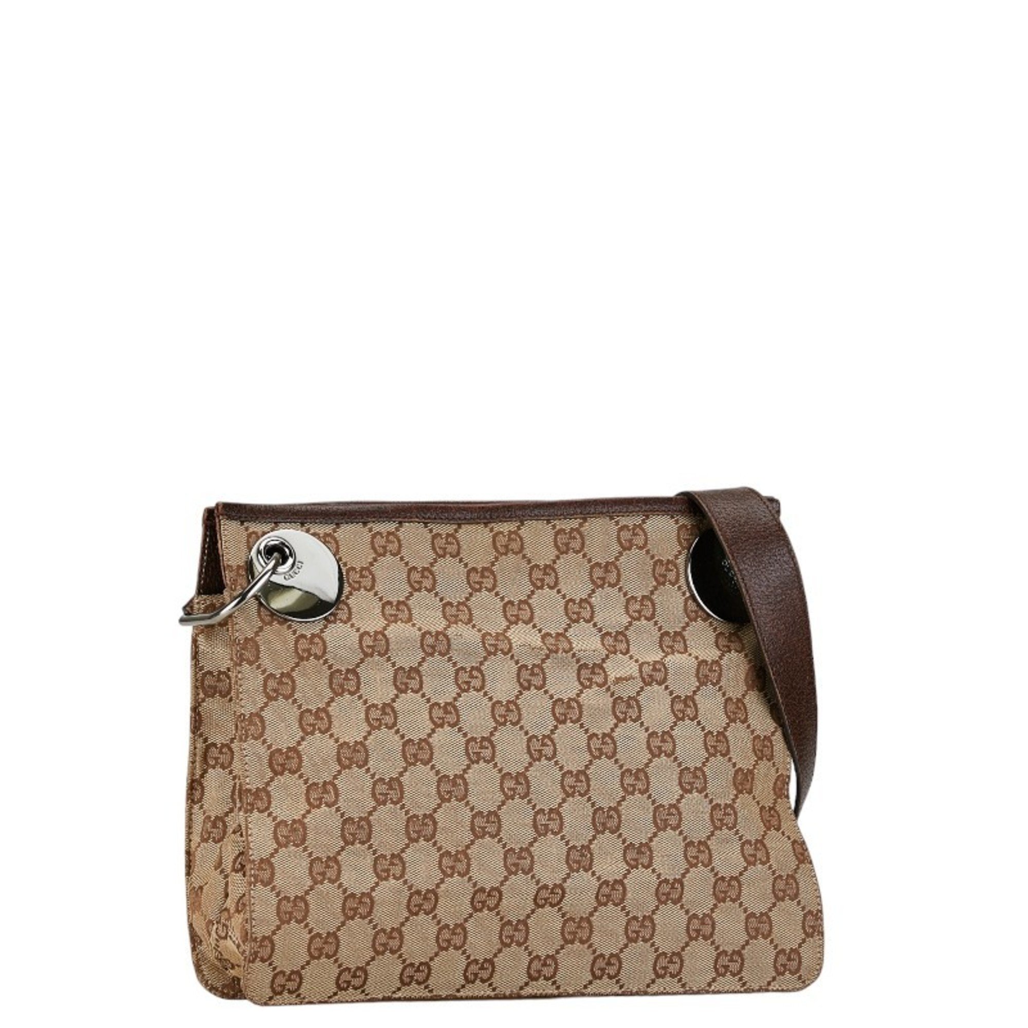 Gucci GG Canvas Shoulder Bag 120841 Beige Brown Leather Women's GUCCI