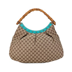 Gucci GG Canvas Bamboo Handbag 124293 Beige Light Blue Leather Women's GUCCI