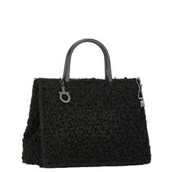 Salvatore Ferragamo Gancini Handbag Black Mouton Women's