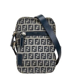 FENDI Zucchino Shoulder Bag Navy Grey Canvas Leather Women's