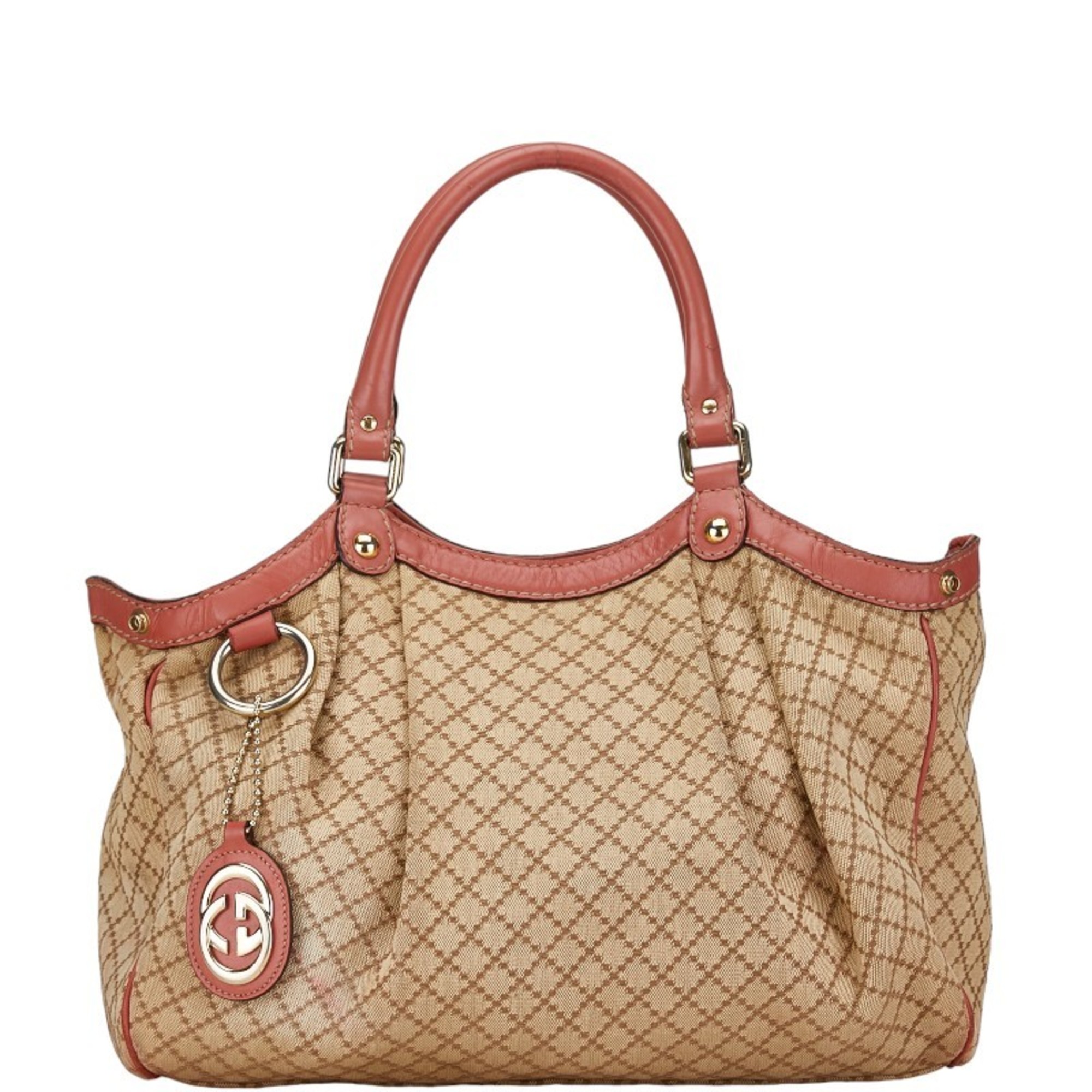 Gucci GG Canvas Sukey Handbag Tote Bag 211944 Pink Brown Leather Women's GUCCI