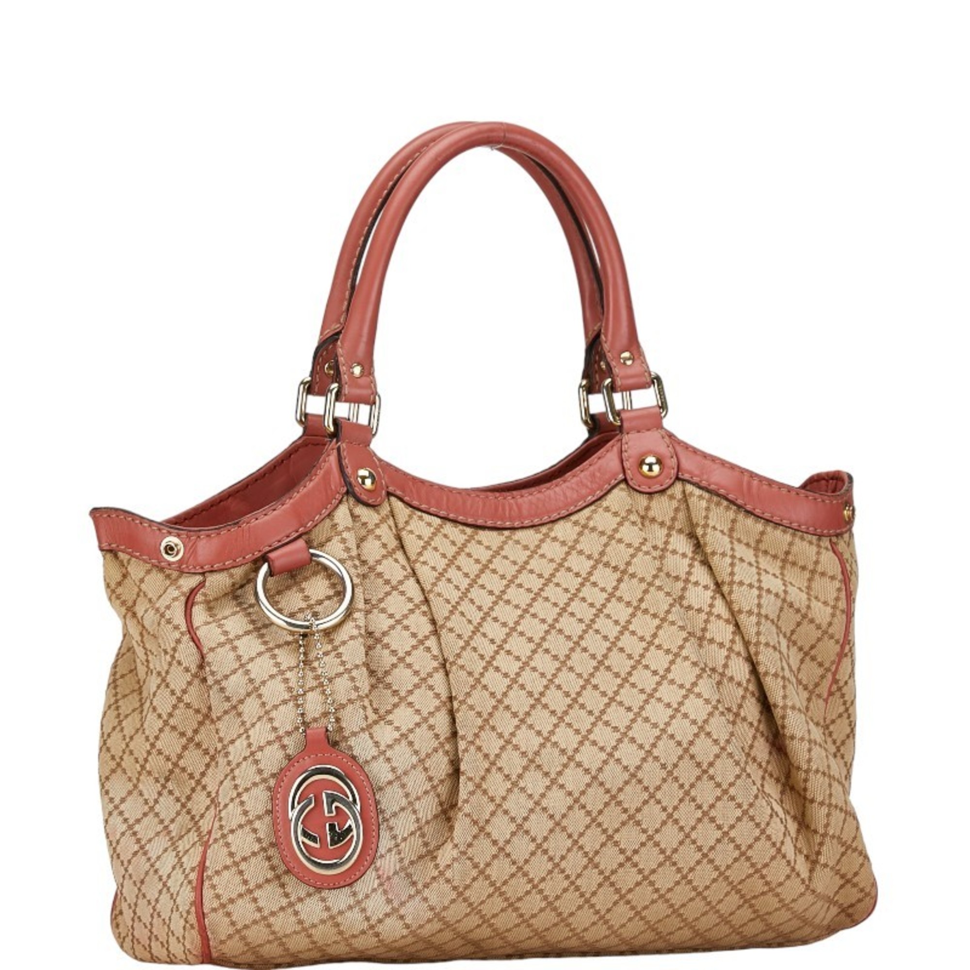 Gucci GG Canvas Sukey Handbag Tote Bag 211944 Pink Brown Leather Women's GUCCI