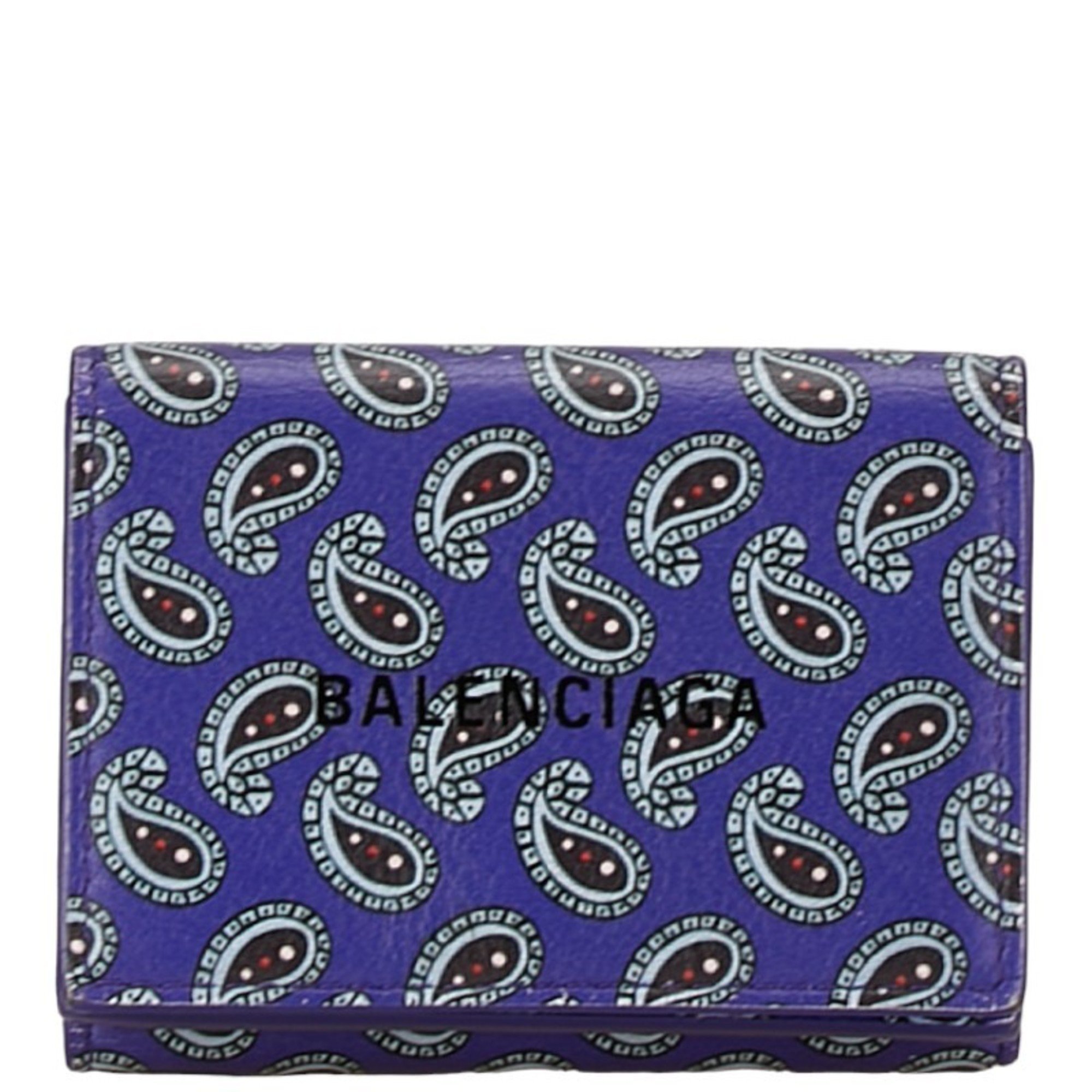 Balenciaga CASH MINI WALLET Paisley Tri-fold Wallet Compact 594312 Purple Leather Women's BALENCIAGA