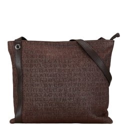 BVLGARI Mania Shoulder Bag Brown Canvas Leather Women's