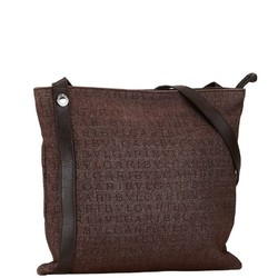 BVLGARI Mania Shoulder Bag Brown Canvas Leather Women's