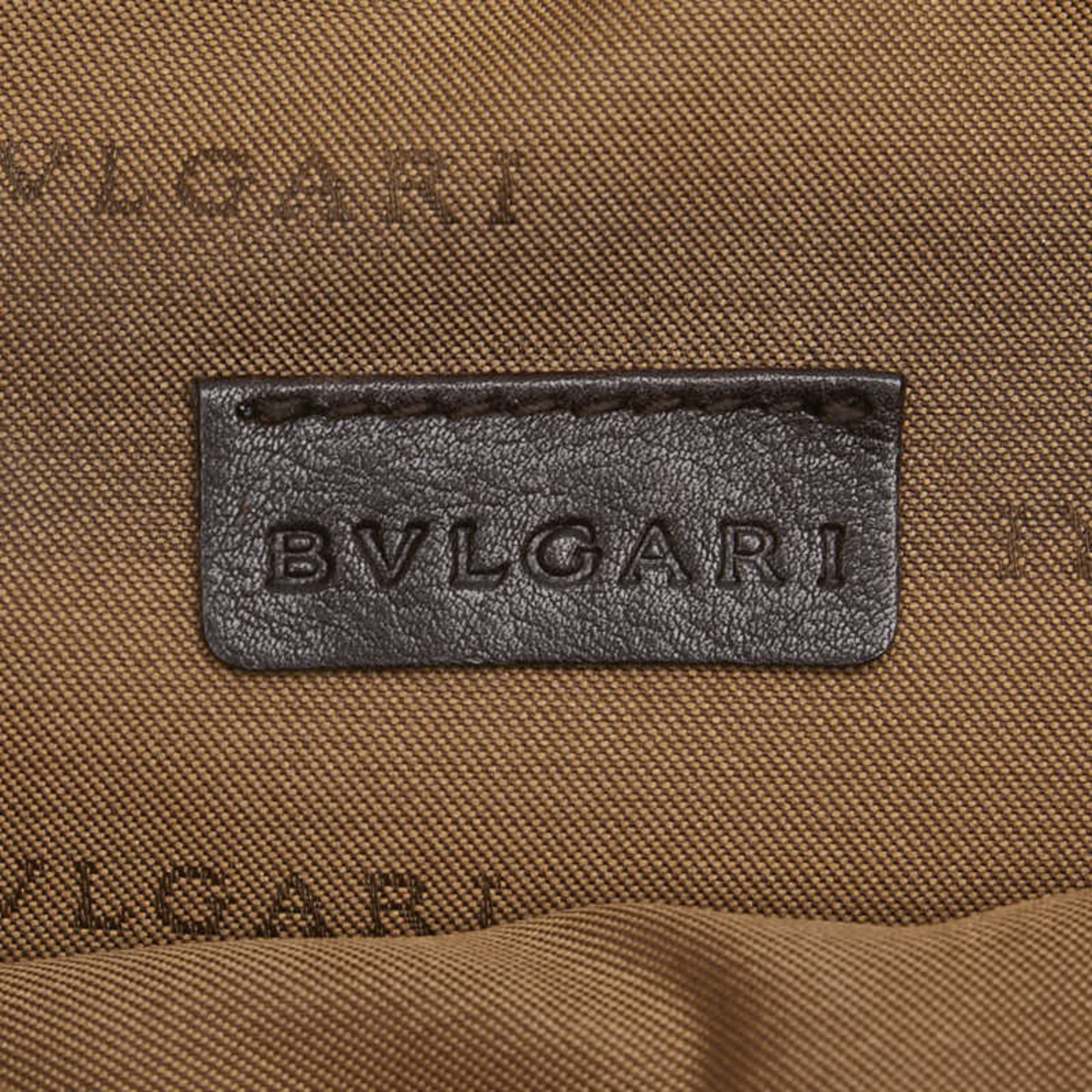 BVLGARI Mania Shoulder Bag Brown Canvas Leather Women's