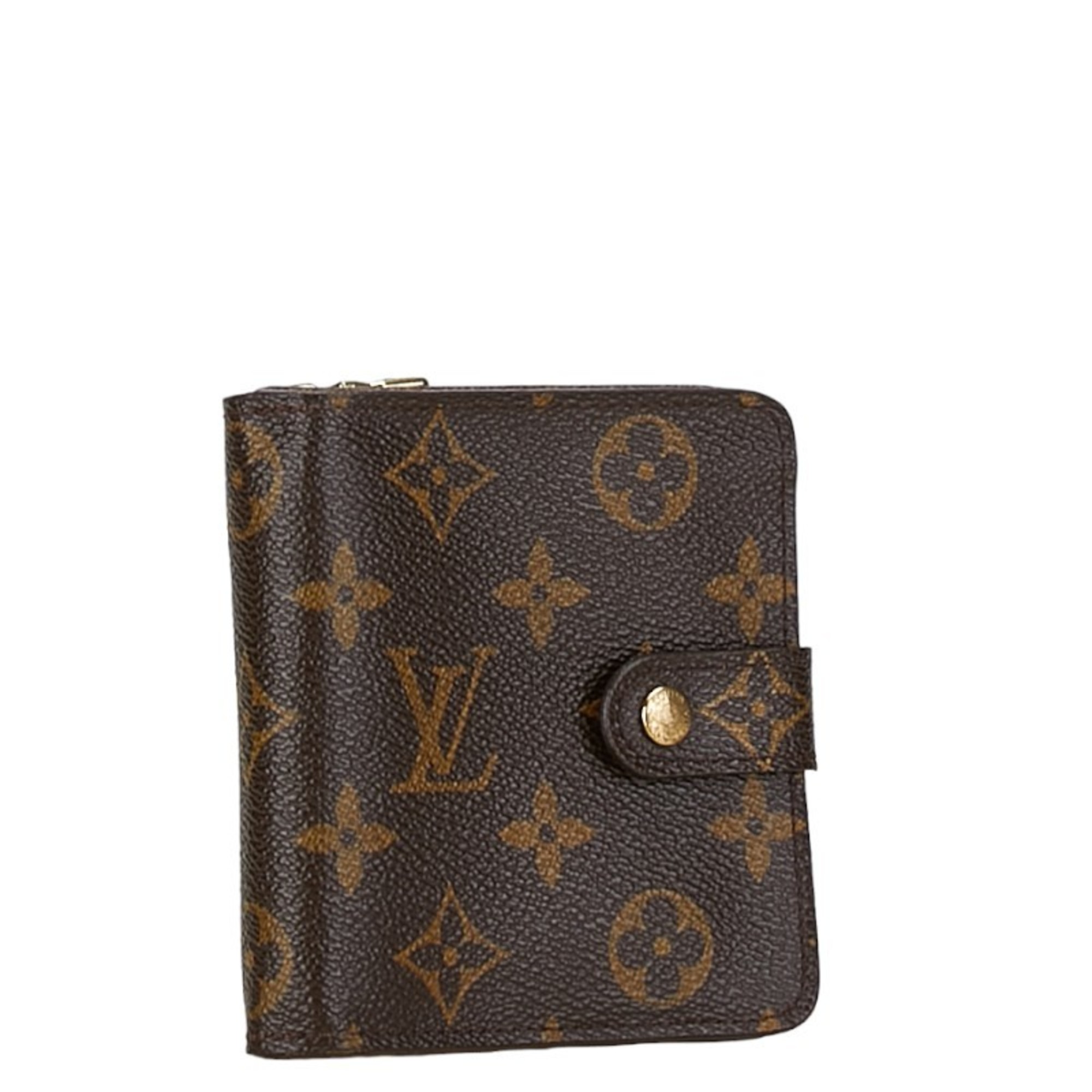 Louis Vuitton Monogram Compact Zip Bi-fold Wallet M61667 Brown PVC Leather Women's LOUIS VUITTON