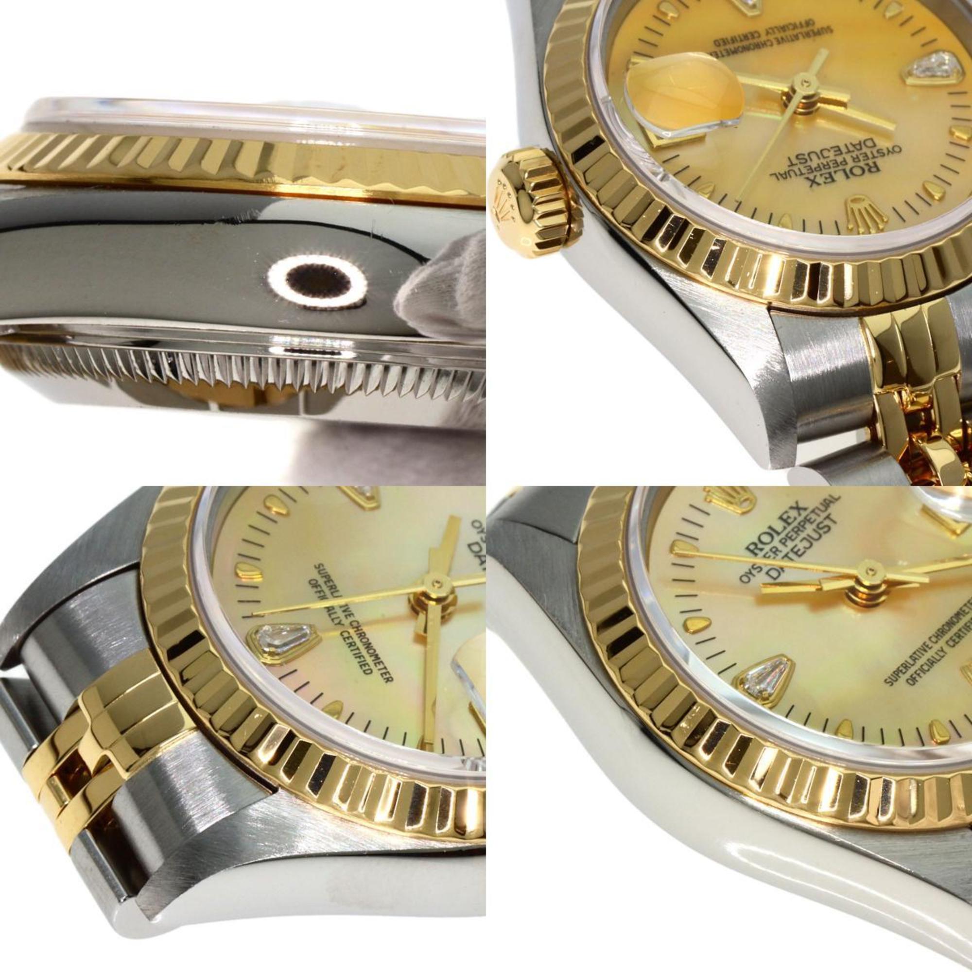 Rolex 79173 2BR Datejust Yellow Shell 2P Diamond Watch Stainless Steel K18YG Ladies