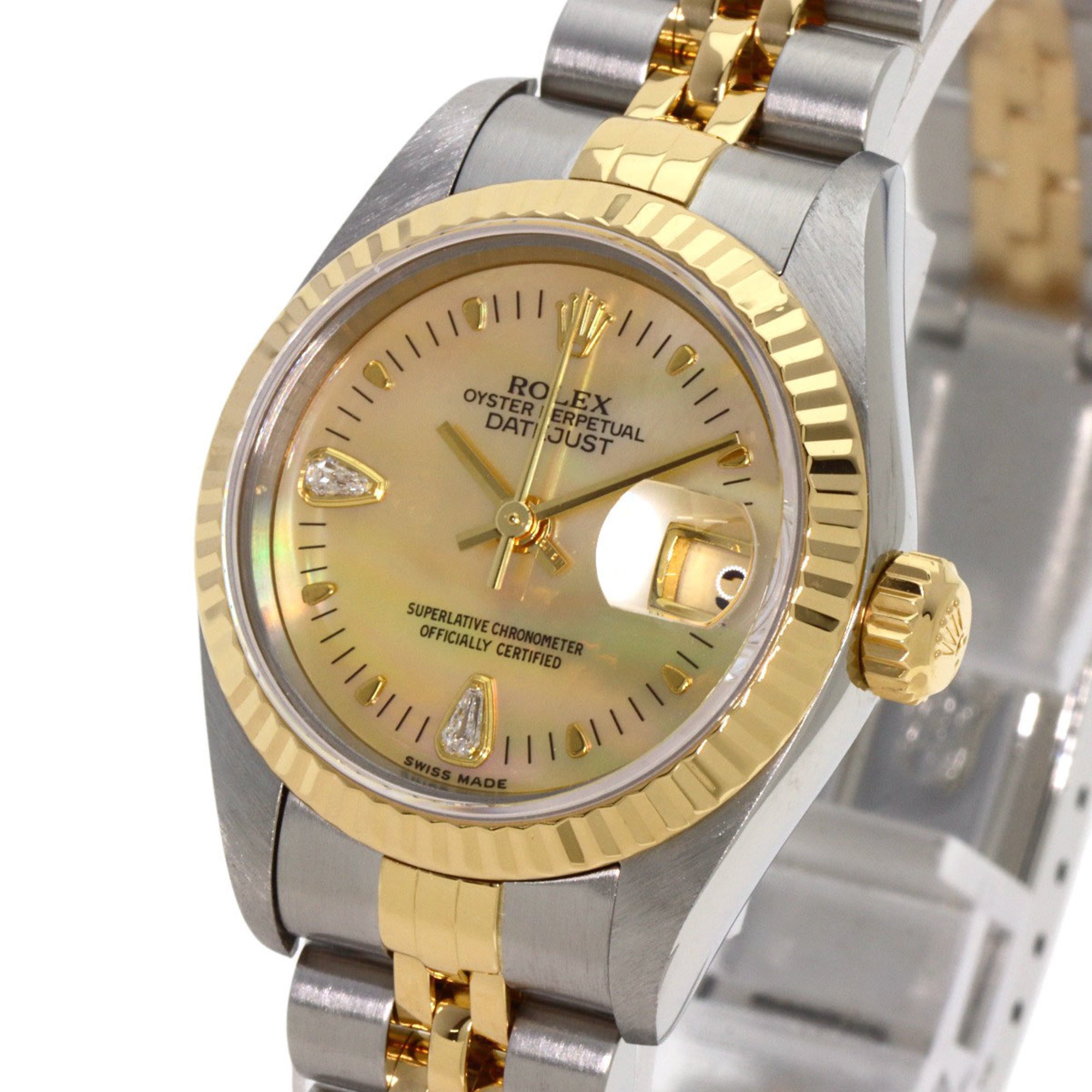 Rolex 79173 2BR Datejust Yellow Shell 2P Diamond Watch Stainless Steel K18YG Ladies