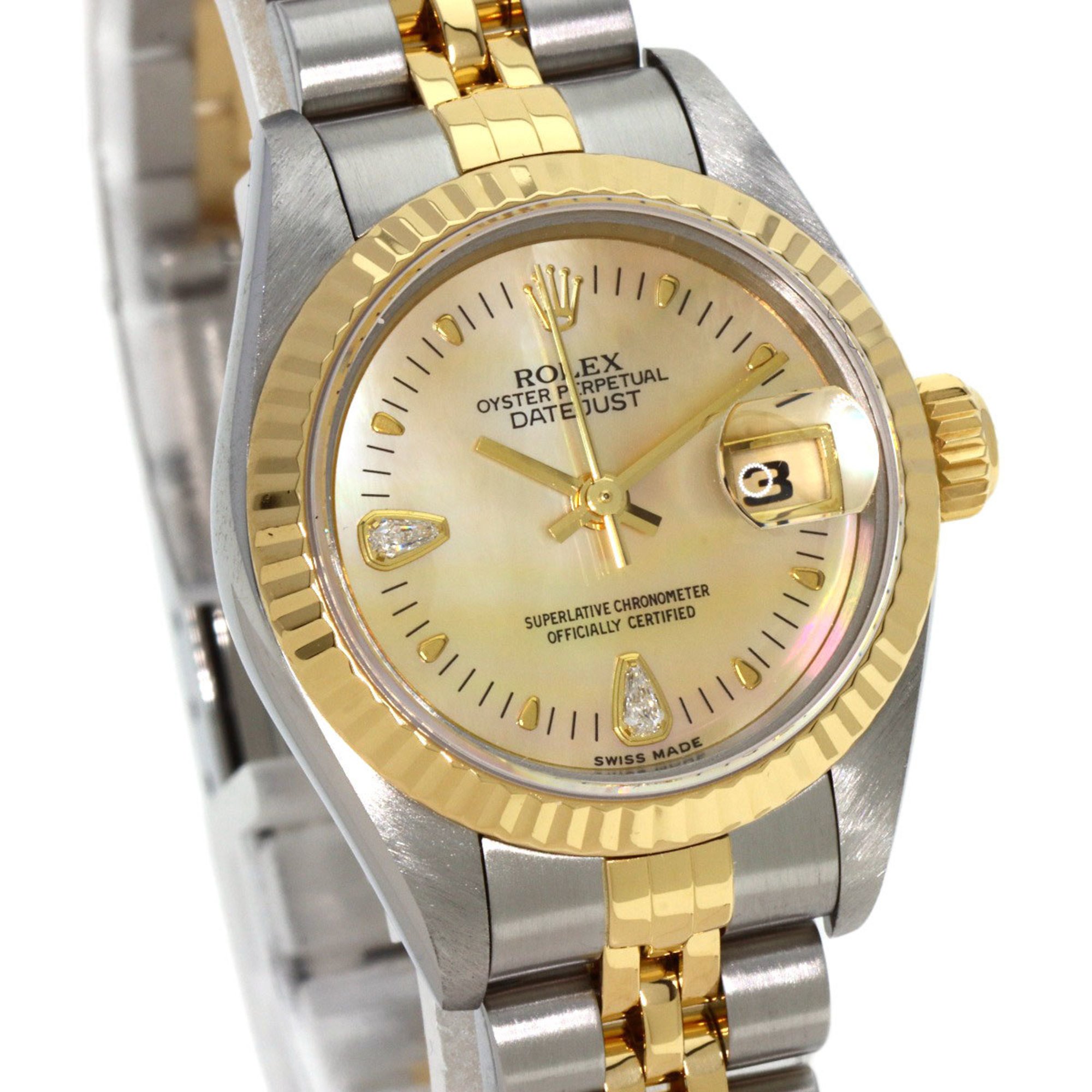 Rolex 79173 2BR Datejust Yellow Shell 2P Diamond Watch Stainless Steel K18YG Ladies