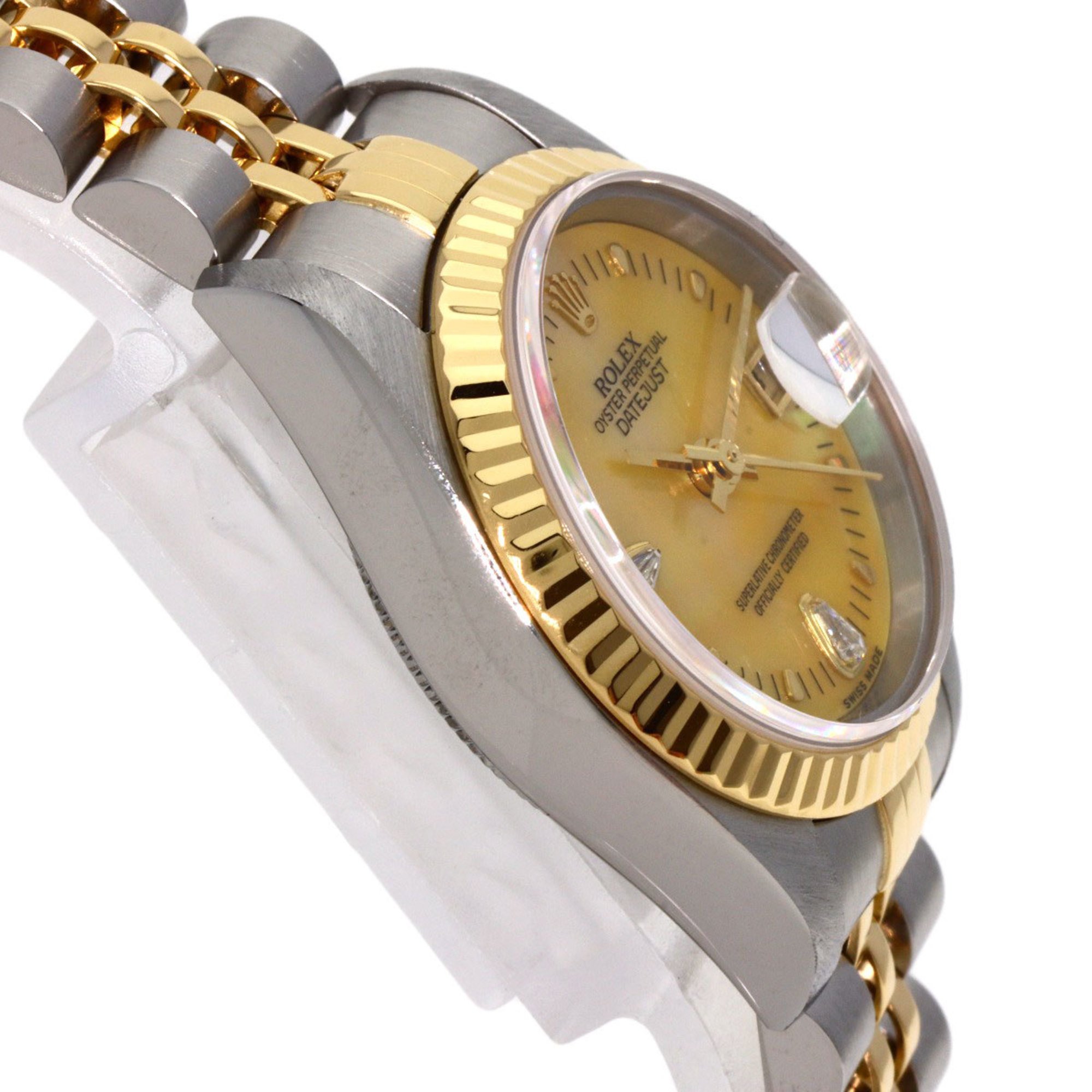 Rolex 79173 2BR Datejust Yellow Shell 2P Diamond Watch Stainless Steel K18YG Ladies