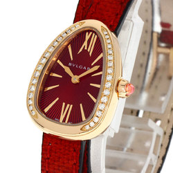 Bvlgari SPP27C9PGDL Serpenti Red Diamond Watch, 18K Pink Gold, Leather, Diamond, Women's