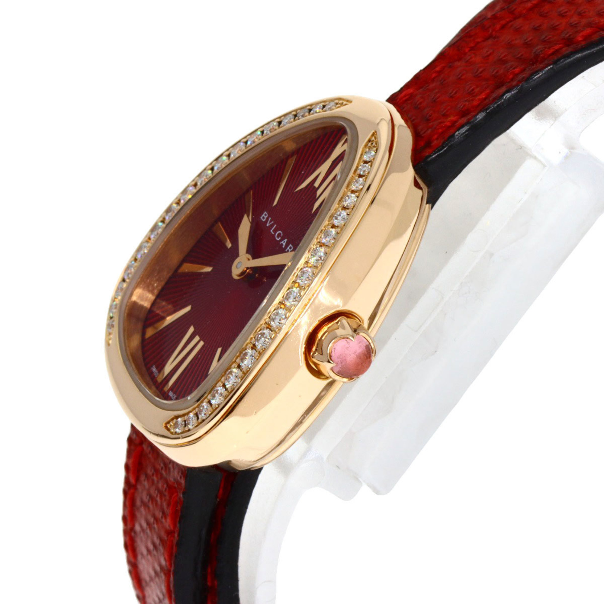 Bvlgari SPP27C9PGDL Serpenti Red Diamond Watch, 18K Pink Gold, Leather, Diamond, Women's