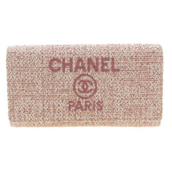 CHANEL Coco Mark Long Wallet Leather/Tweed Women's