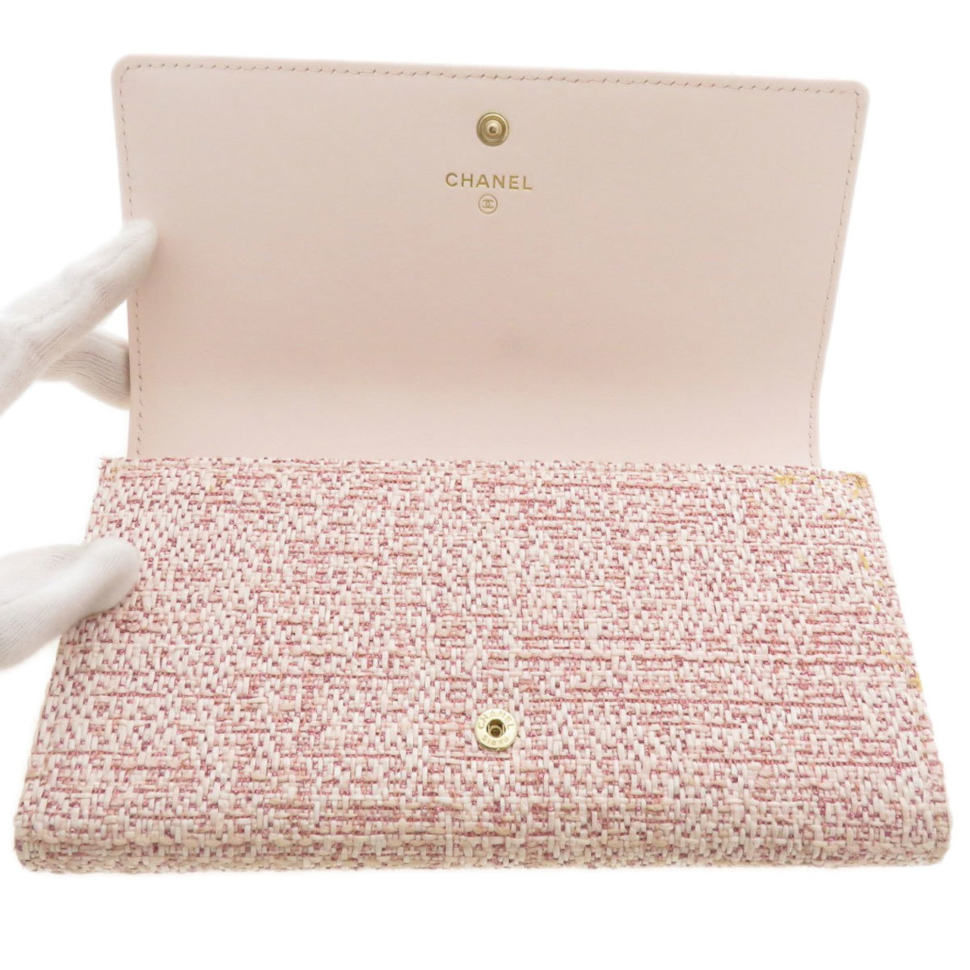 CHANEL Coco Mark Long Wallet Leather/Tweed Women's