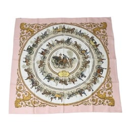 Hermes HERMES Scarf Carriage Carre 90 Walk to Longchamp Silk Pink