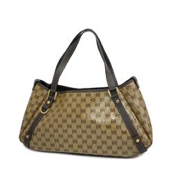 Gucci Tote Bag GG Crystal 293578 Coated Canvas Brown Women's